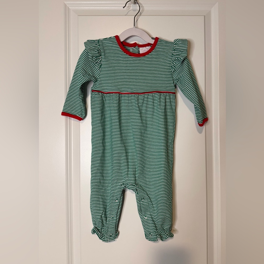 Stitchy Fish Gracie Romper Red and Green Stripe Holiday Size 12 Months